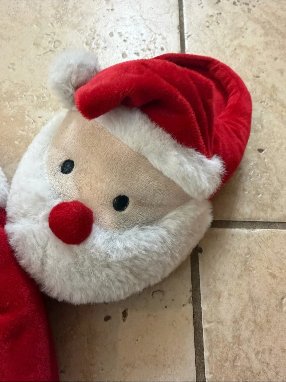 Plush Santa Face Holiday Slippers - Red & White